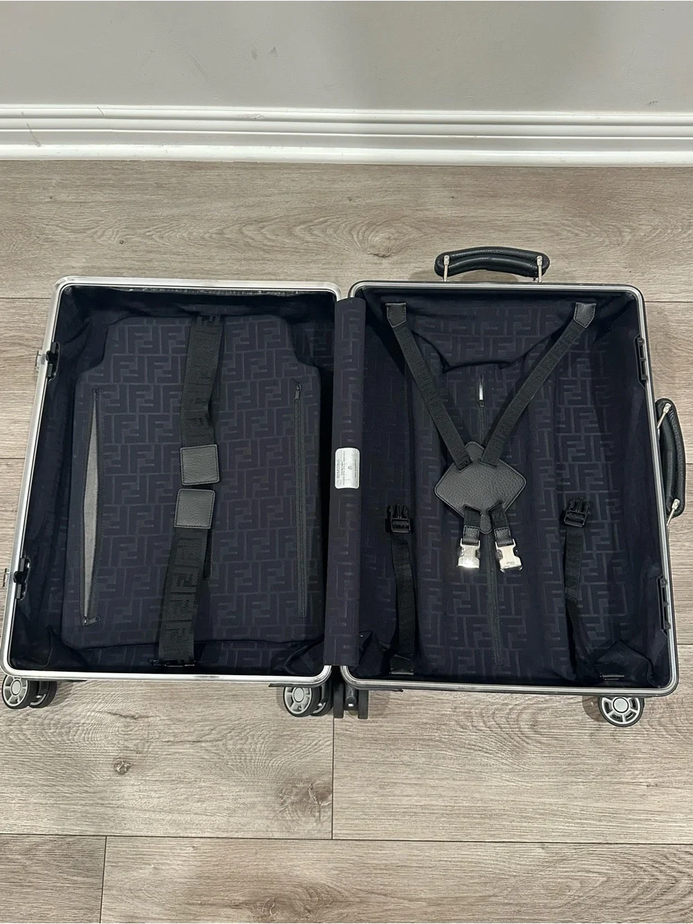 Fendi x Rimowa Silver Aluminum Hardcase Carry-On with Black Handle